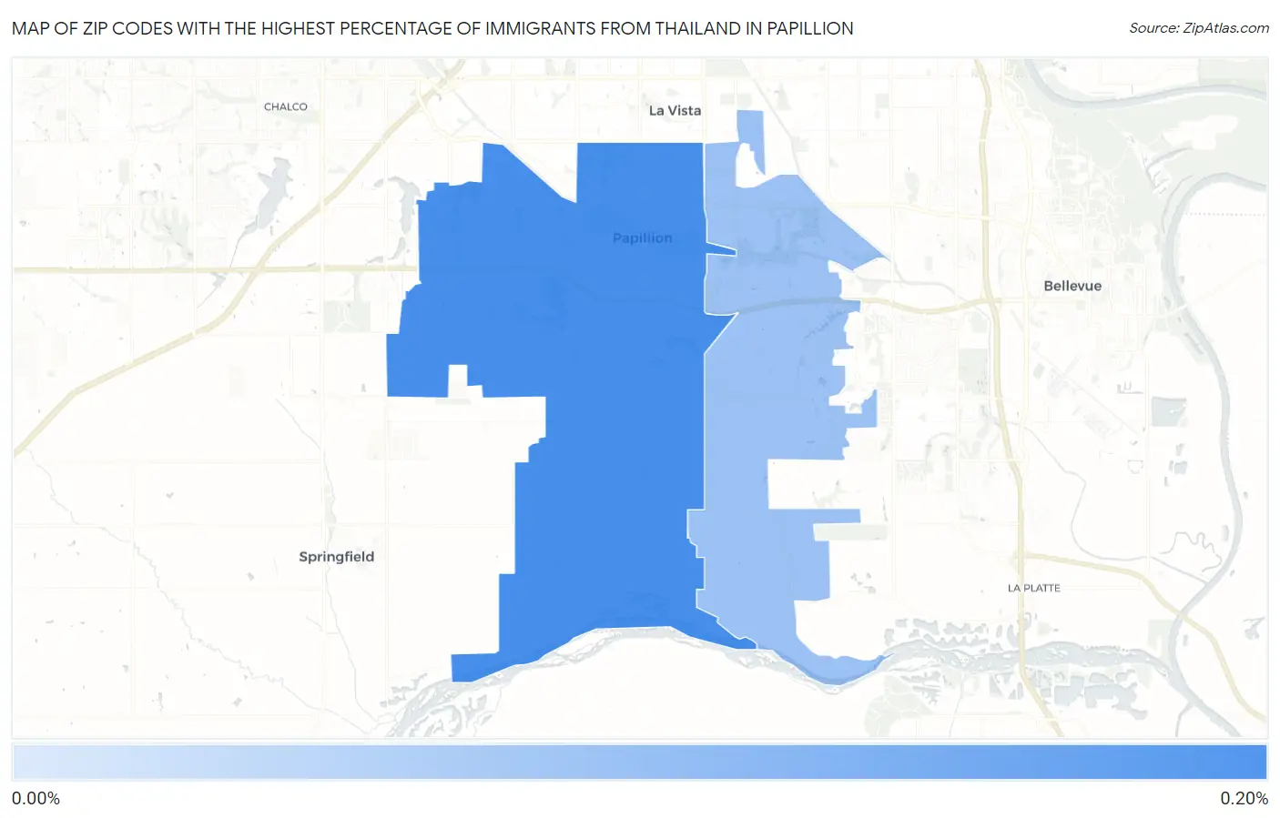 Zip Codes with the Highest Percentage of Immigrants from Thailand in Papillion Map