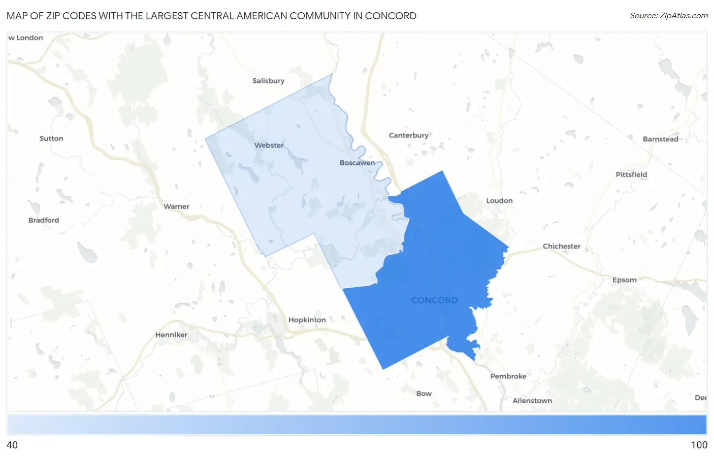 Zip Codes with the Largest Central American Community in Concord Map
