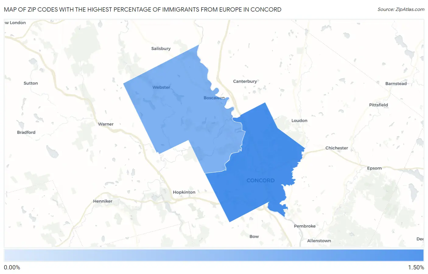 Zip Codes with the Highest Percentage of Immigrants from Europe in Concord Map