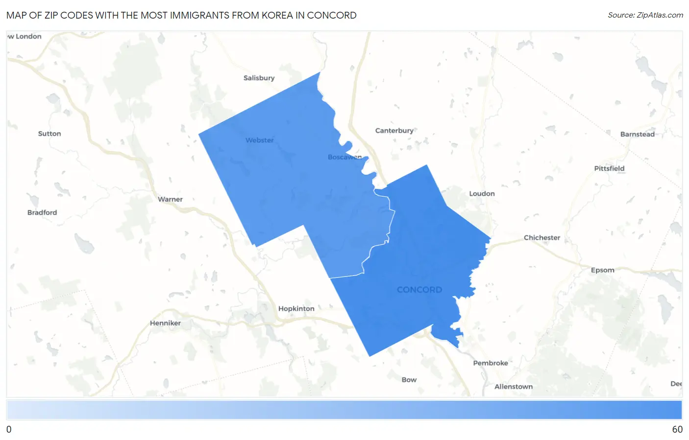 Zip Codes with the Most Immigrants from Korea in Concord Map