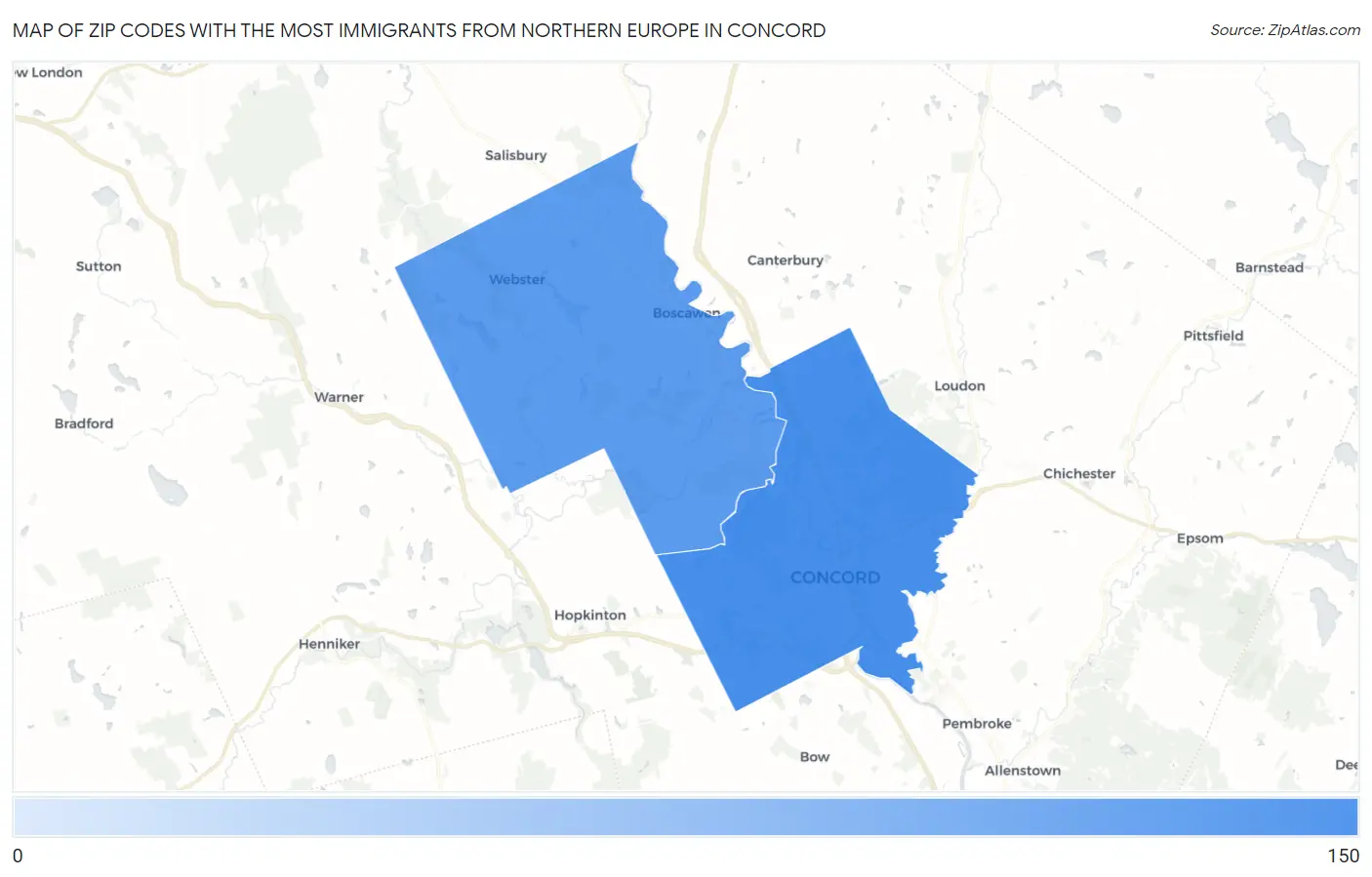 Zip Codes with the Most Immigrants from Northern Europe in Concord Map