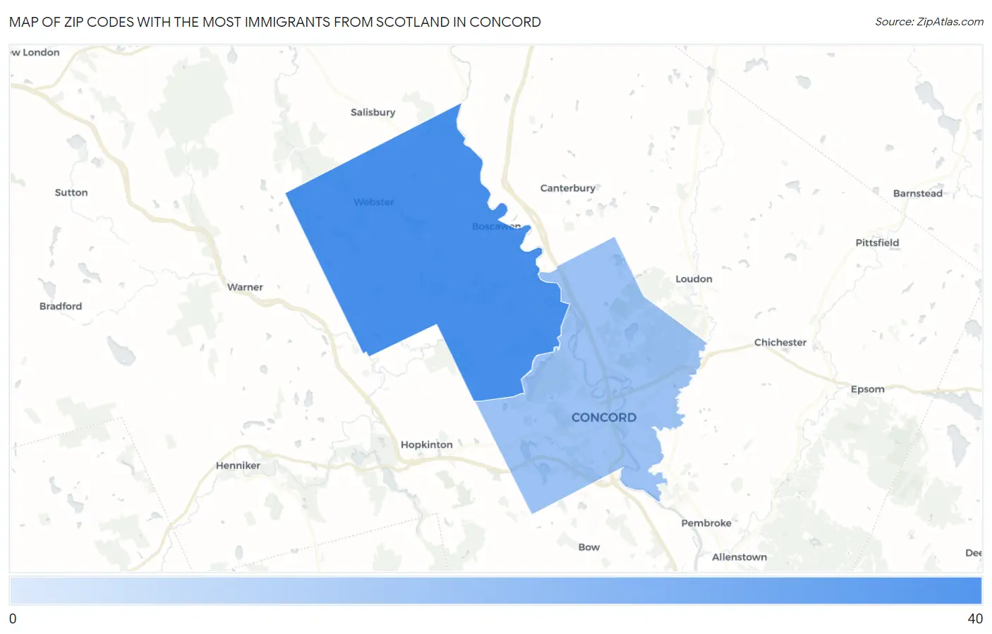 Zip Codes with the Most Immigrants from Scotland in Concord Map