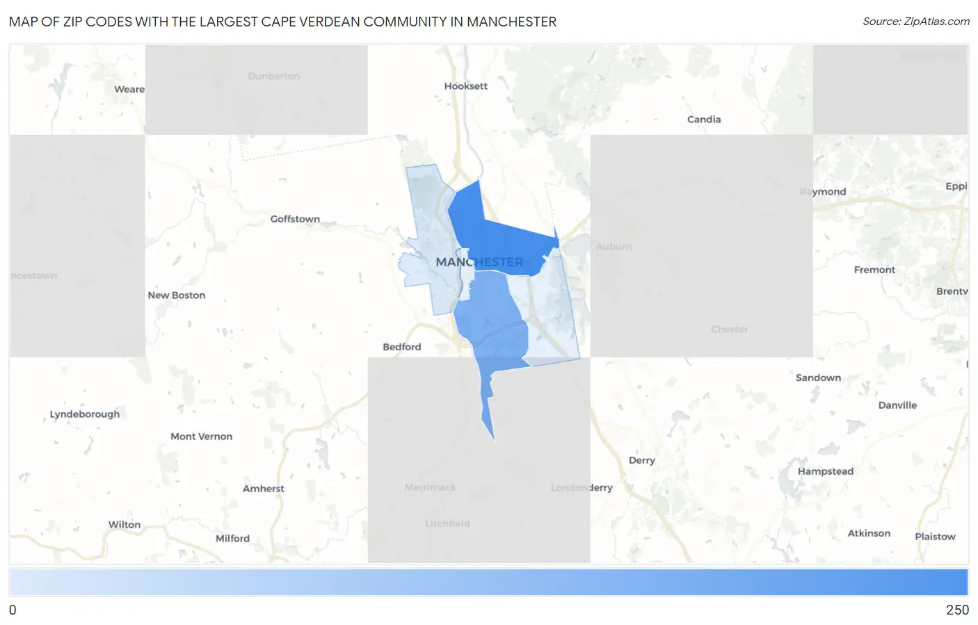 Zip Codes with the Largest Cape Verdean Community in Manchester Map