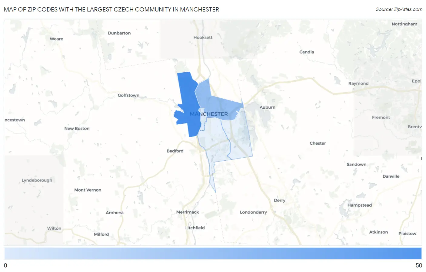 Zip Codes with the Largest Czech Community in Manchester Map