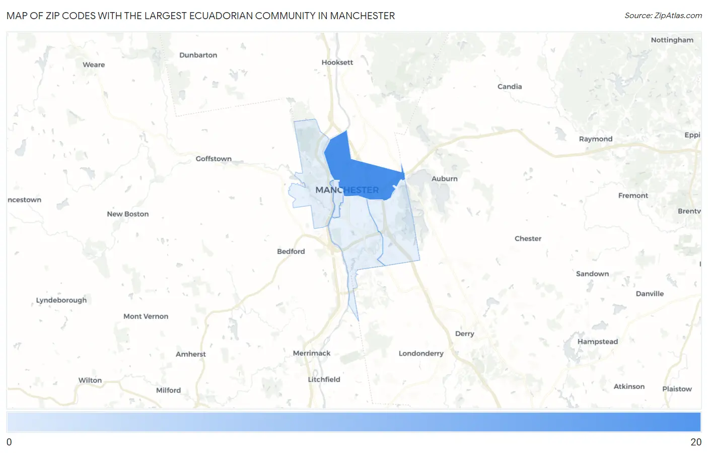 Zip Codes with the Largest Ecuadorian Community in Manchester Map