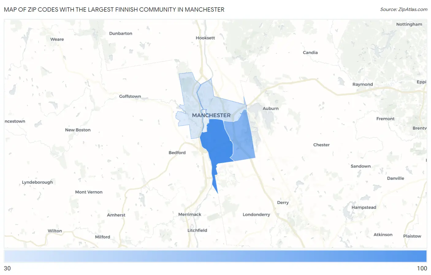 Zip Codes with the Largest Finnish Community in Manchester Map