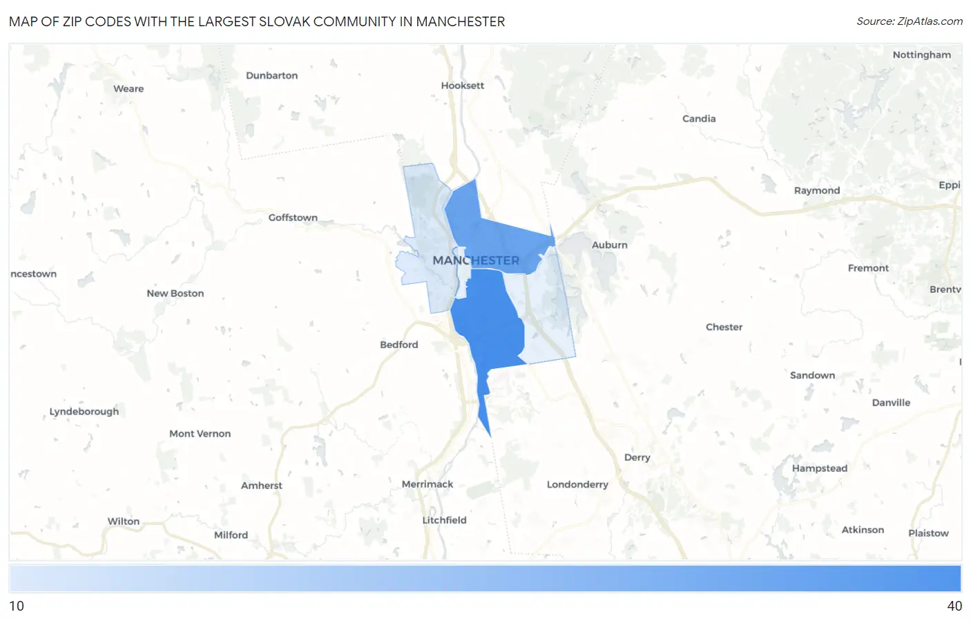 Zip Codes with the Largest Slovak Community in Manchester Map