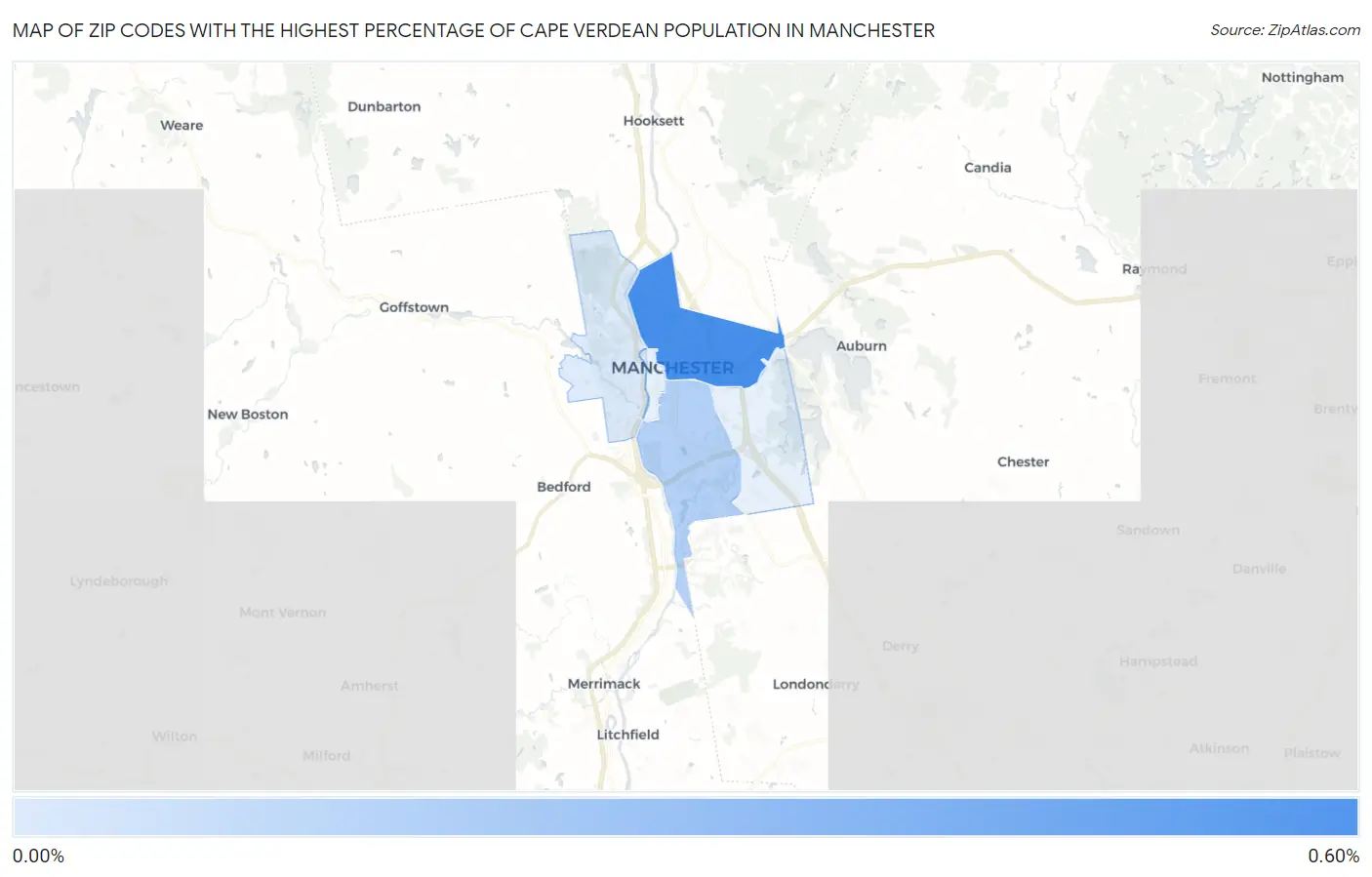 Zip Codes with the Highest Percentage of Cape Verdean Population in Manchester Map