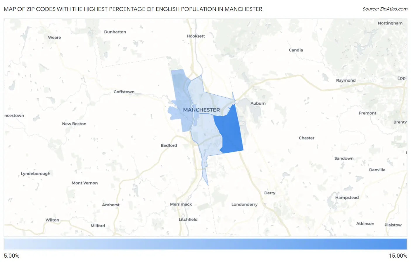 Zip Codes with the Highest Percentage of English Population in Manchester Map