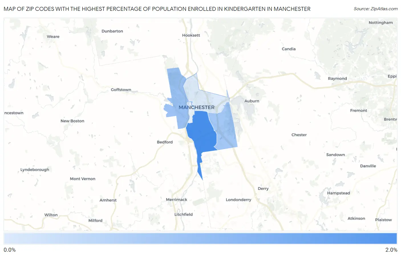 Zip Codes with the Highest Percentage of Population Enrolled in Kindergarten in Manchester Map