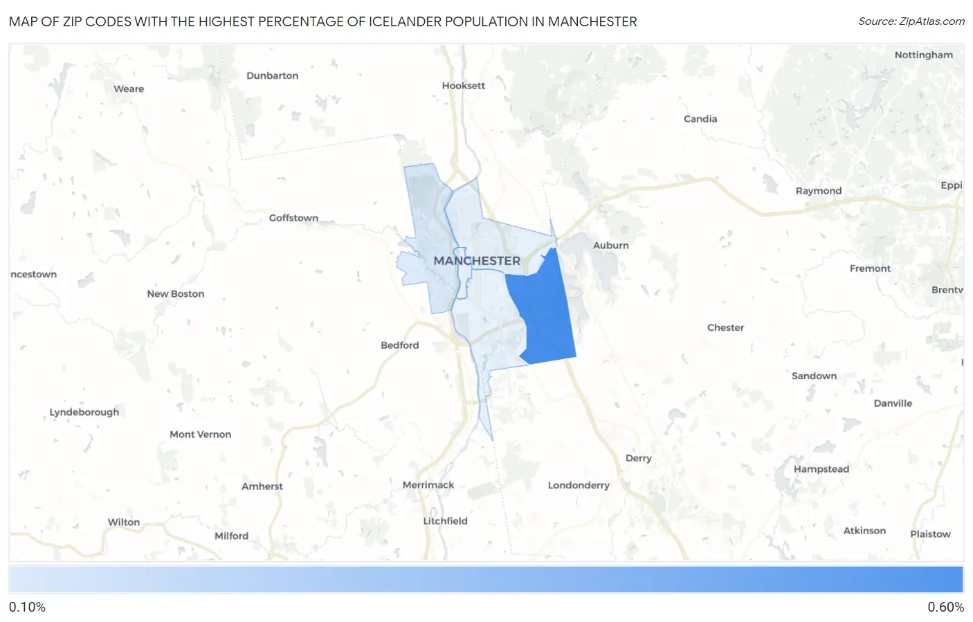 Zip Codes with the Highest Percentage of Icelander Population in Manchester Map