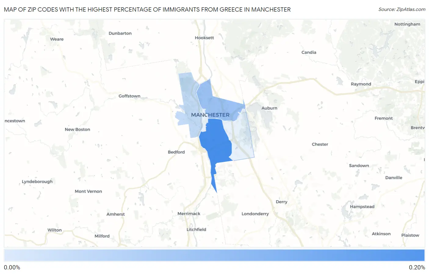 Zip Codes with the Highest Percentage of Immigrants from Greece in Manchester Map