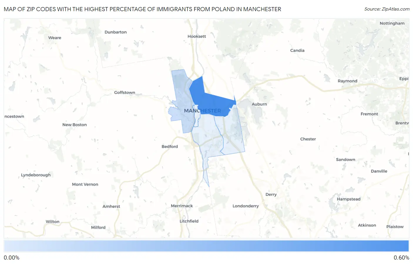 Zip Codes with the Highest Percentage of Immigrants from Poland in Manchester Map