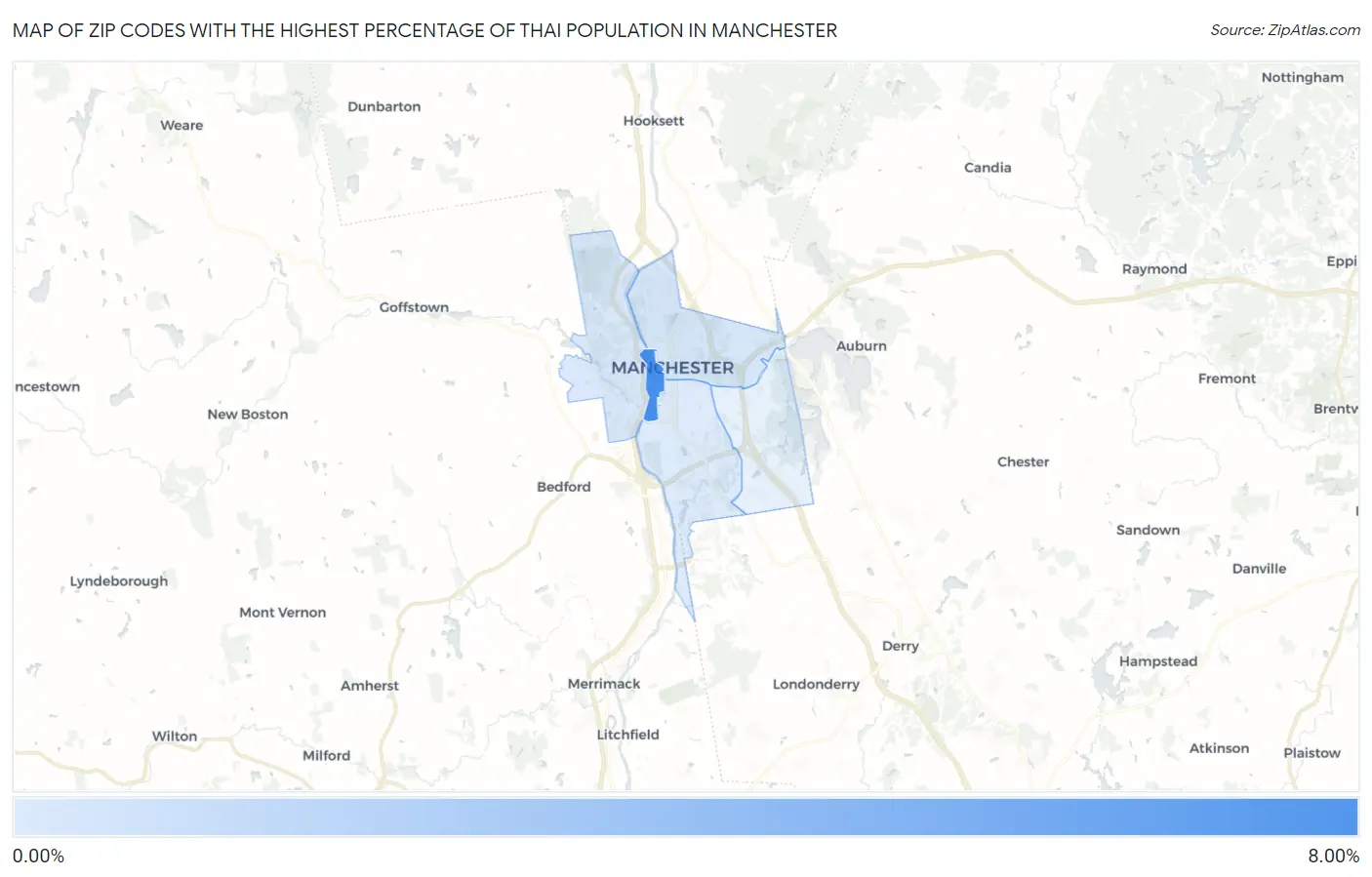 Zip Codes with the Highest Percentage of Thai Population in Manchester Map