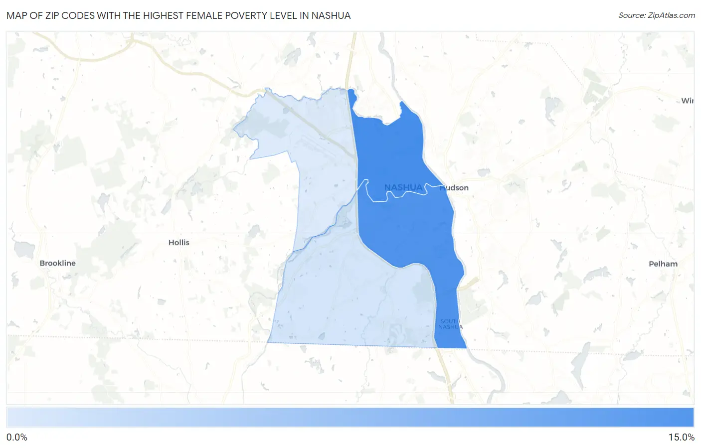 Zip Codes with the Highest Female Poverty Level in Nashua Map