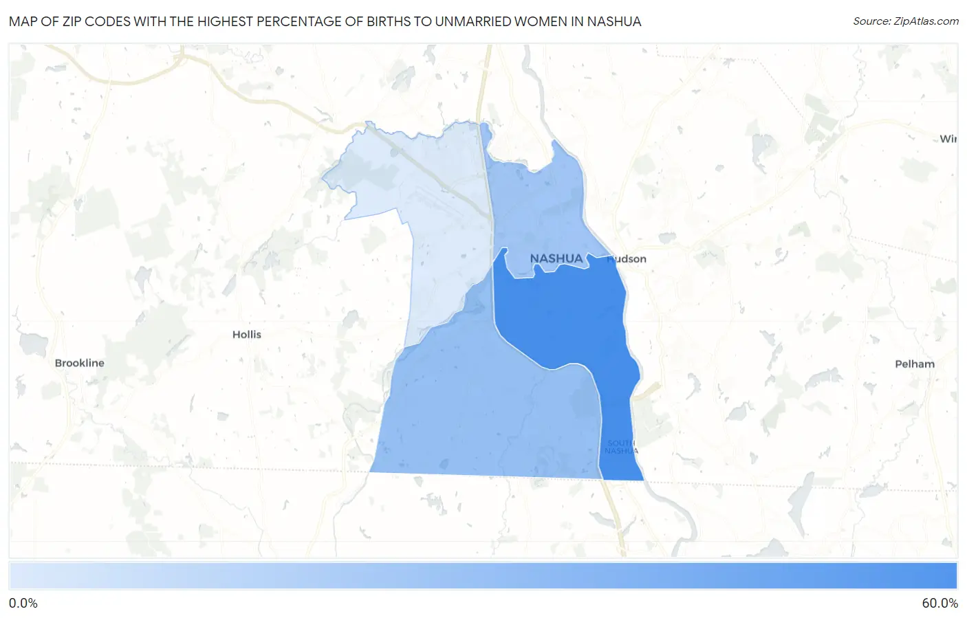 Zip Codes with the Highest Percentage of Births to Unmarried Women in Nashua Map
