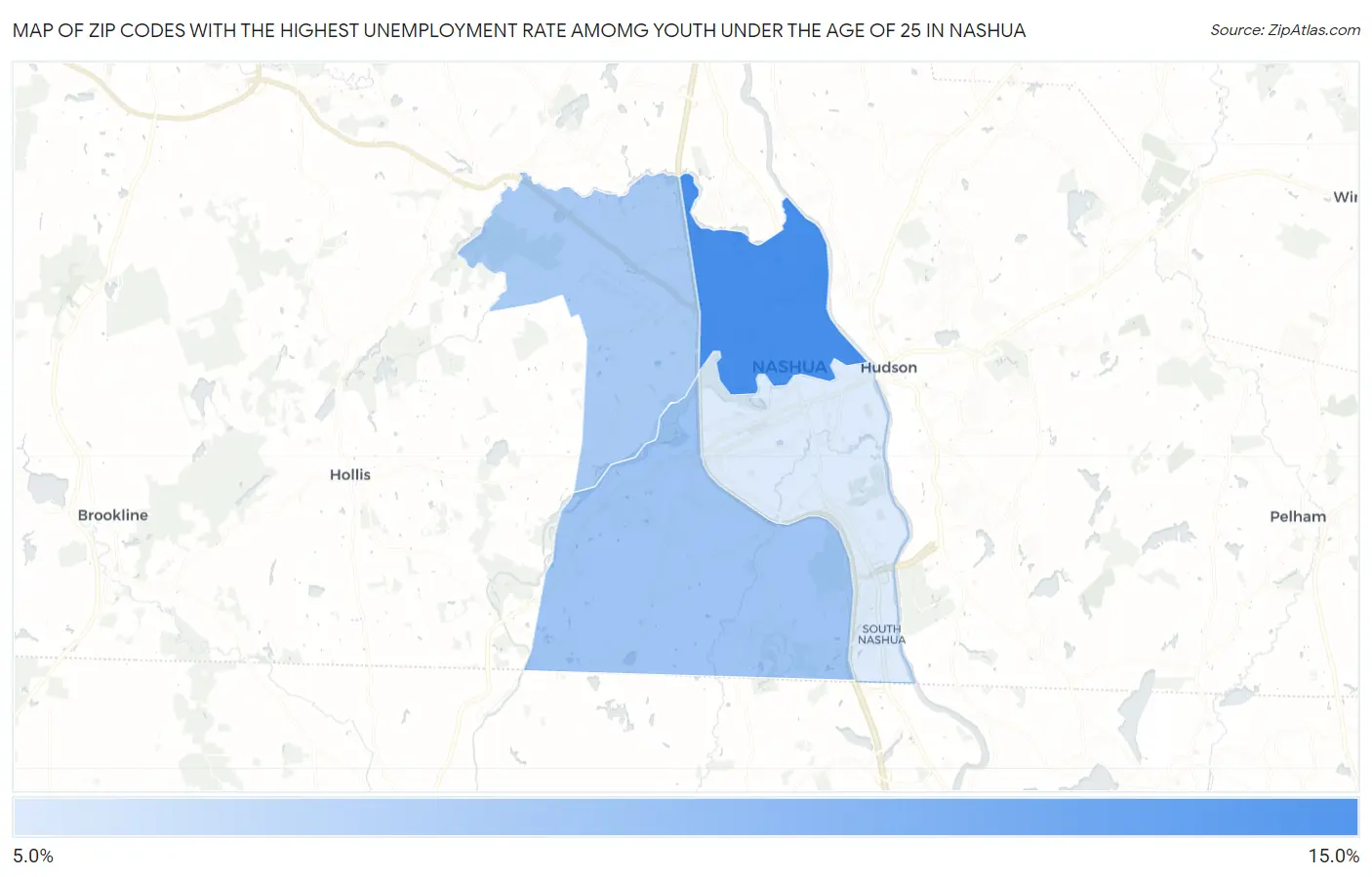 Zip Codes with the Highest Unemployment Rate Amomg Youth Under the Age of 25 in Nashua Map