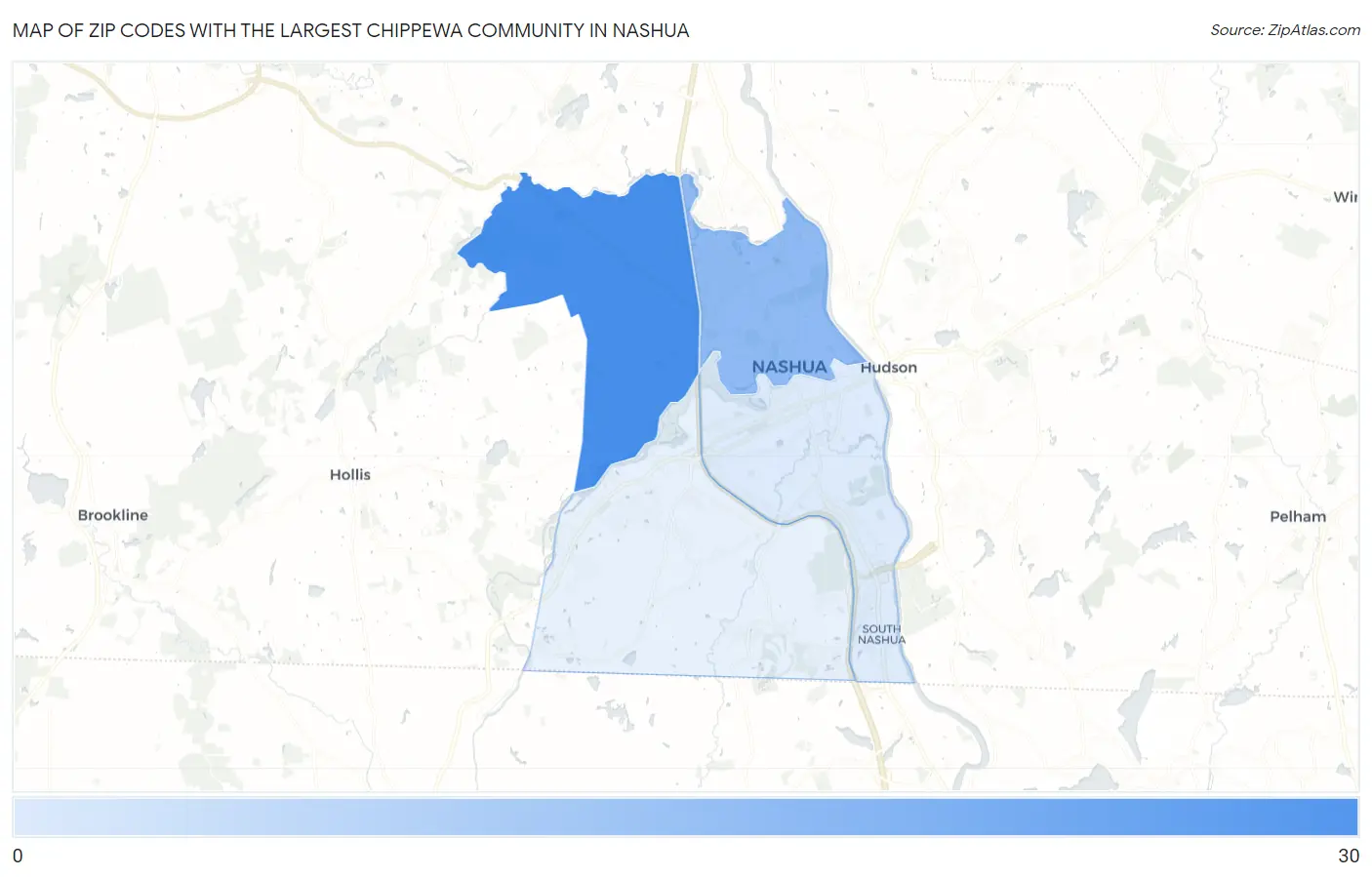 Zip Codes with the Largest Chippewa Community in Nashua Map
