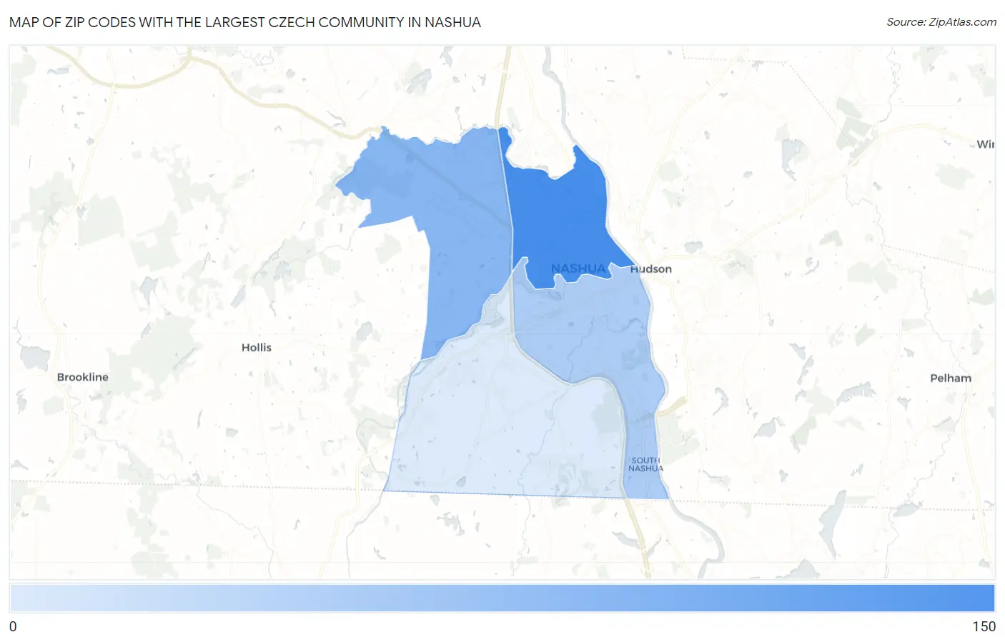 Zip Codes with the Largest Czech Community in Nashua Map