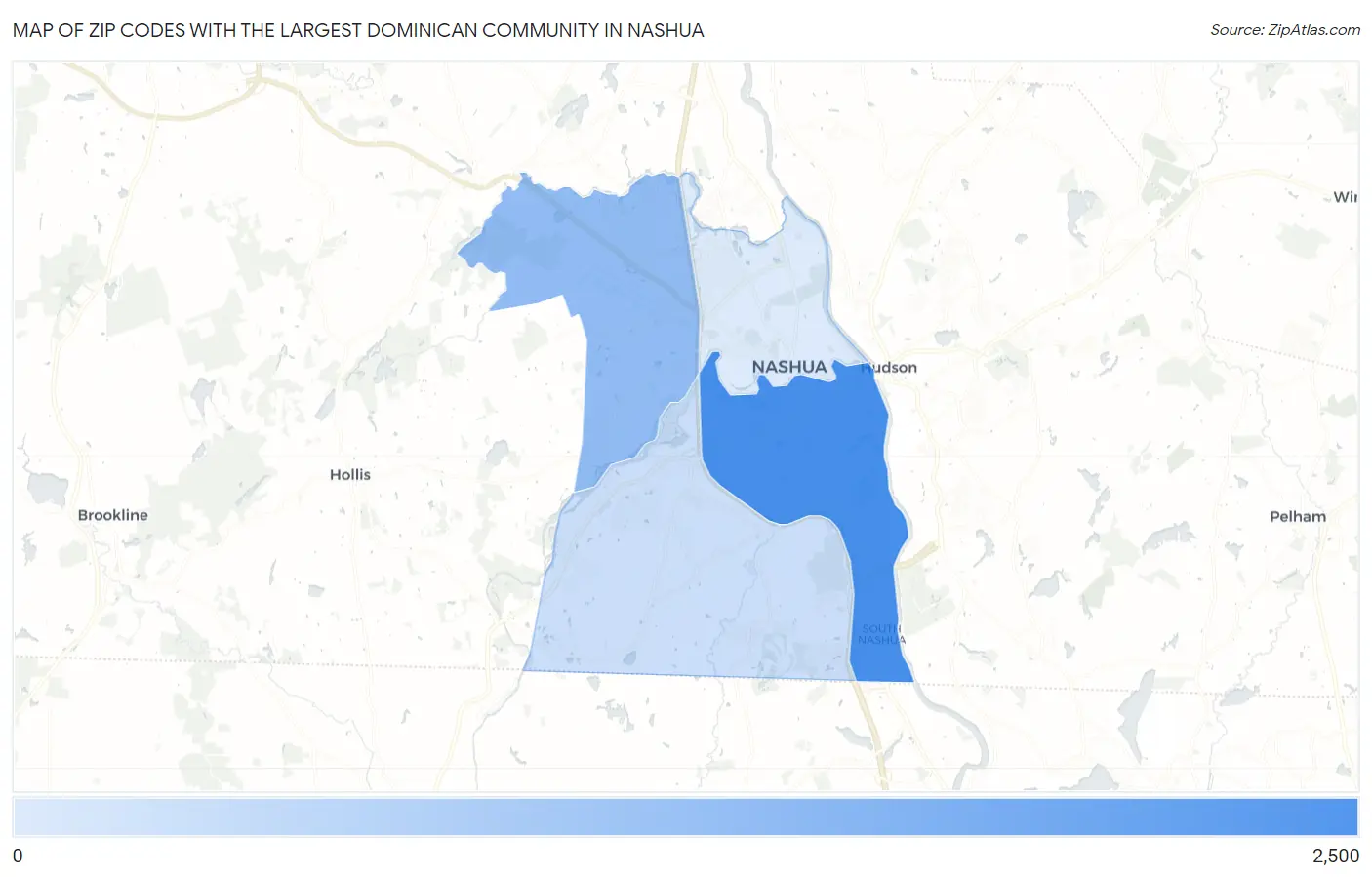 Zip Codes with the Largest Dominican Community in Nashua Map