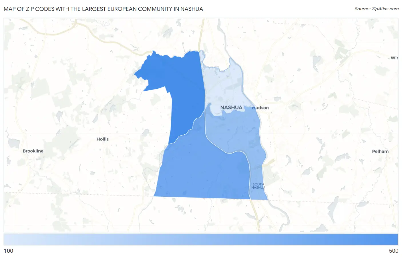 Zip Codes with the Largest European Community in Nashua Map