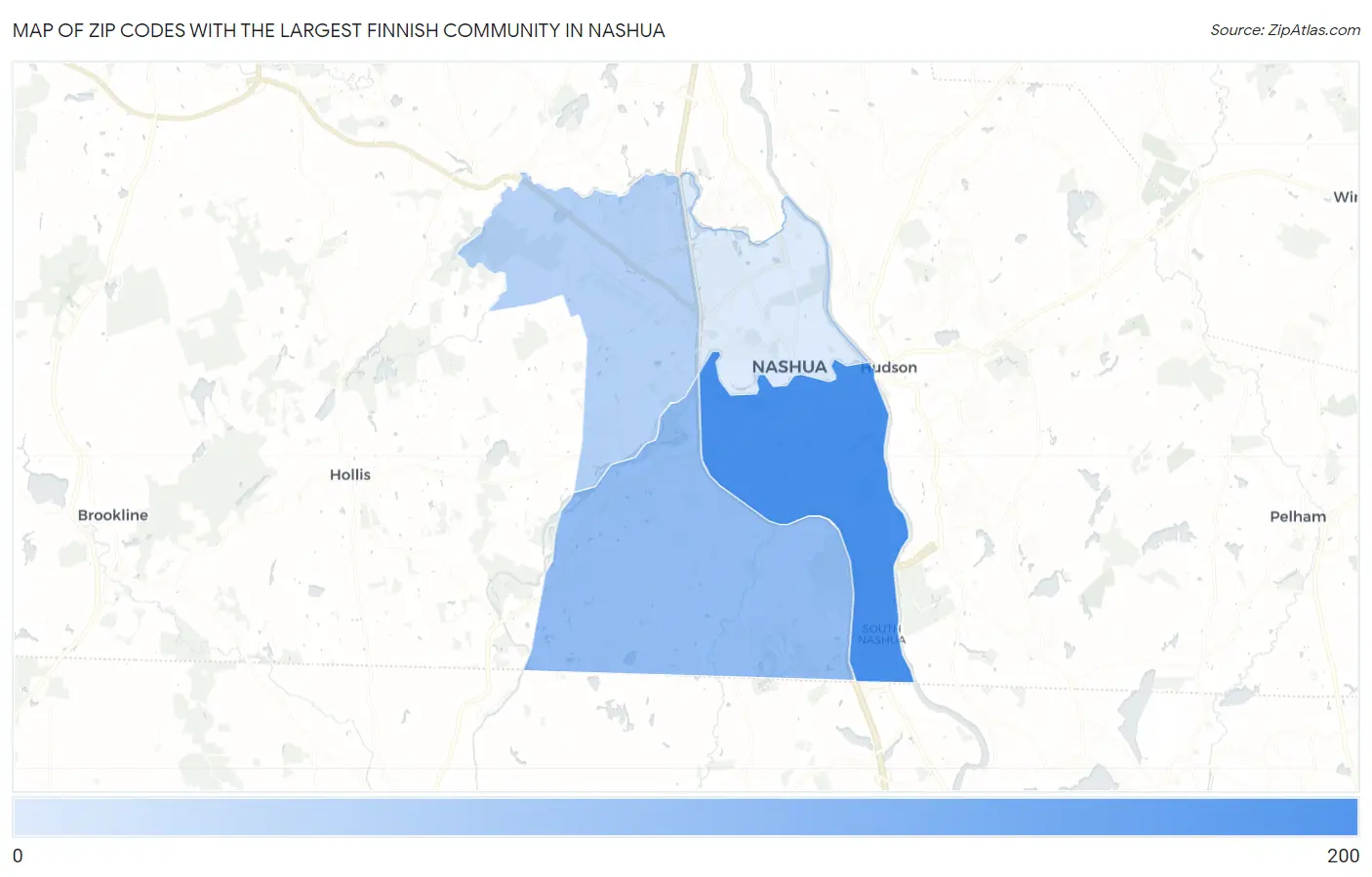 Zip Codes with the Largest Finnish Community in Nashua Map