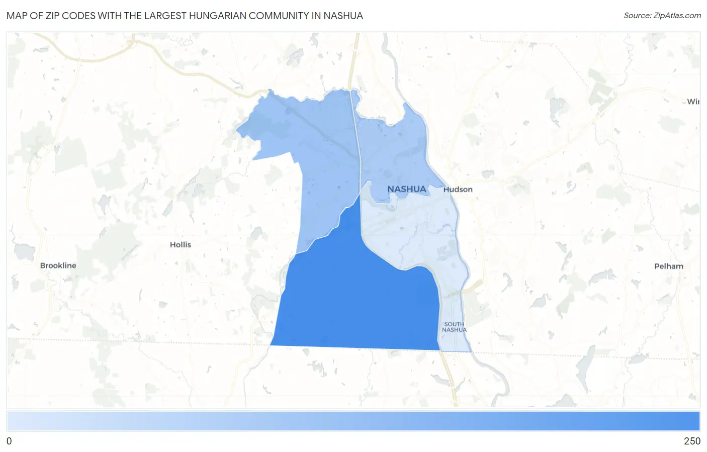 Zip Codes with the Largest Hungarian Community in Nashua Map