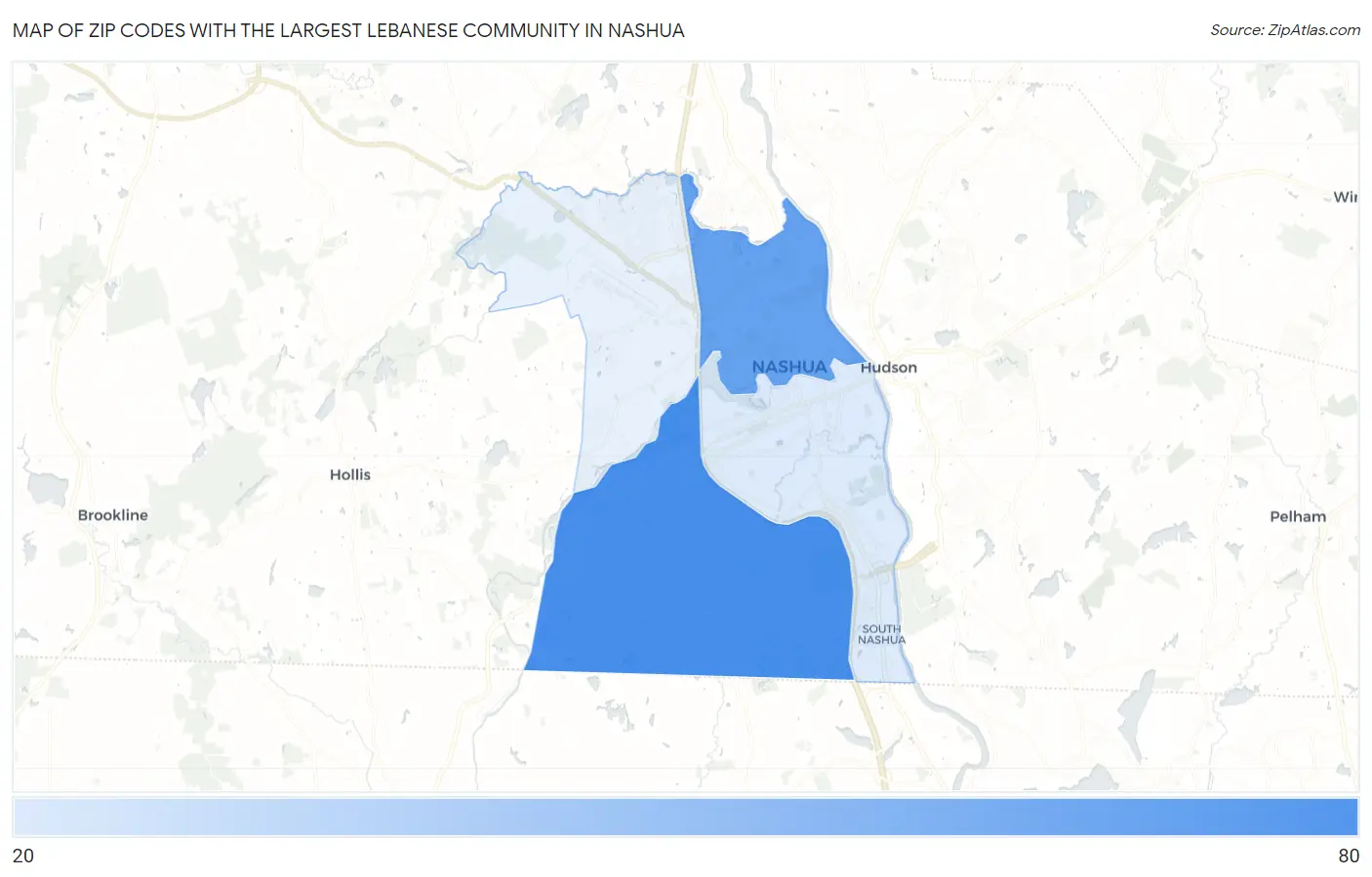 Zip Codes with the Largest Lebanese Community in Nashua Map