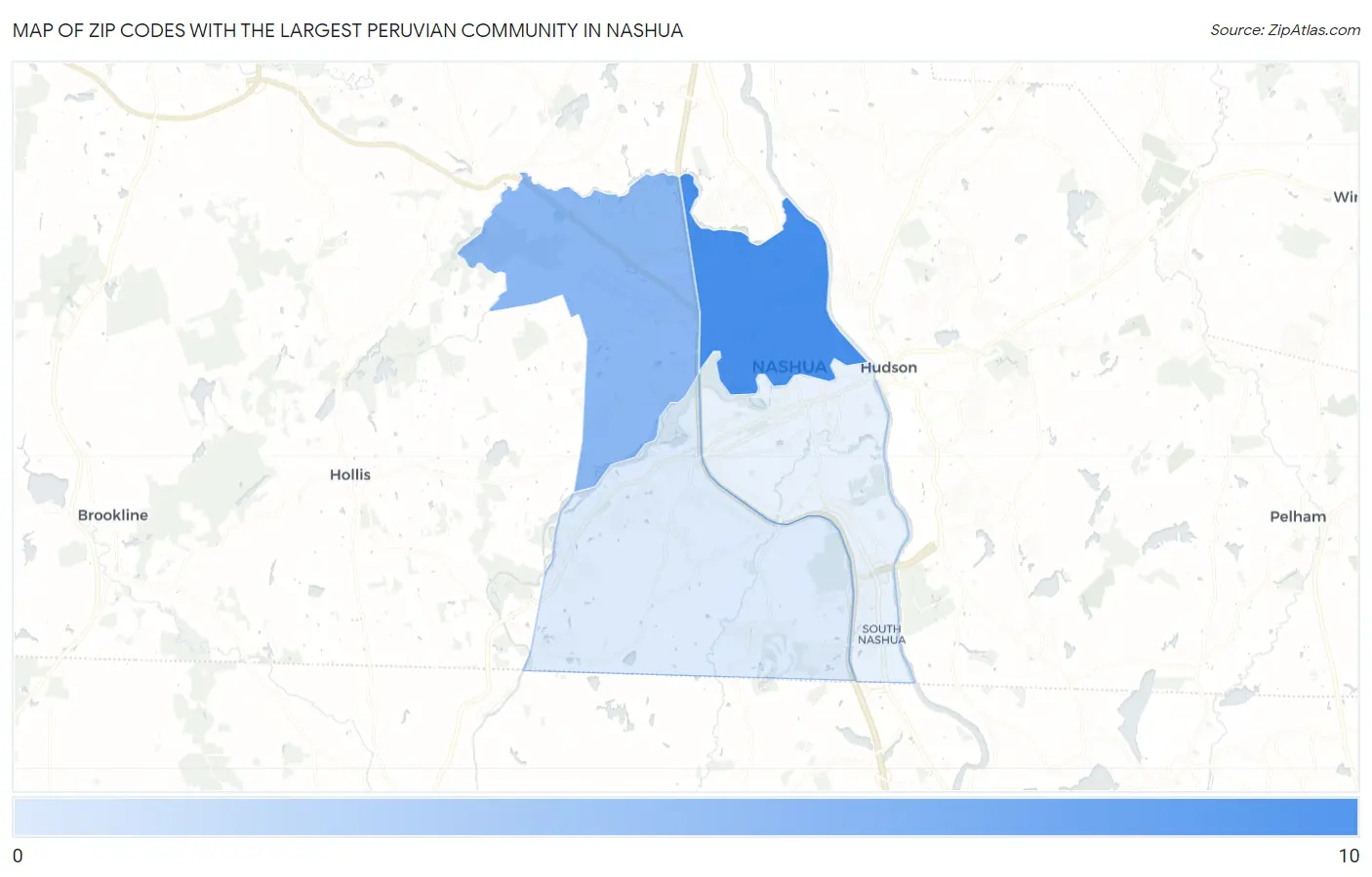 Zip Codes with the Largest Peruvian Community in Nashua Map