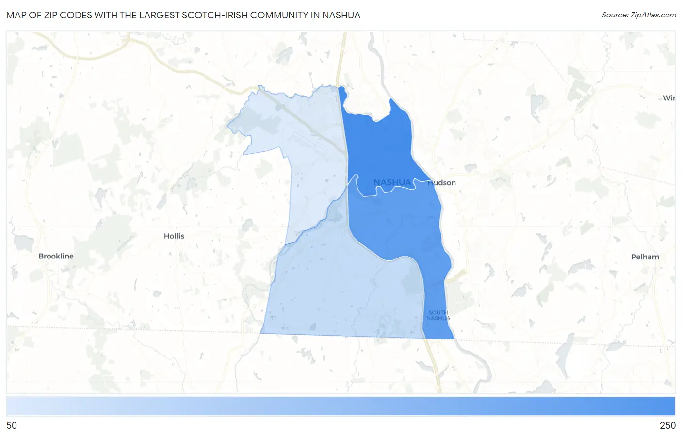 Zip Codes with the Largest Scotch-Irish Community in Nashua Map