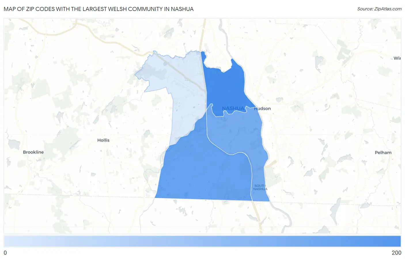 Zip Codes with the Largest Welsh Community in Nashua Map