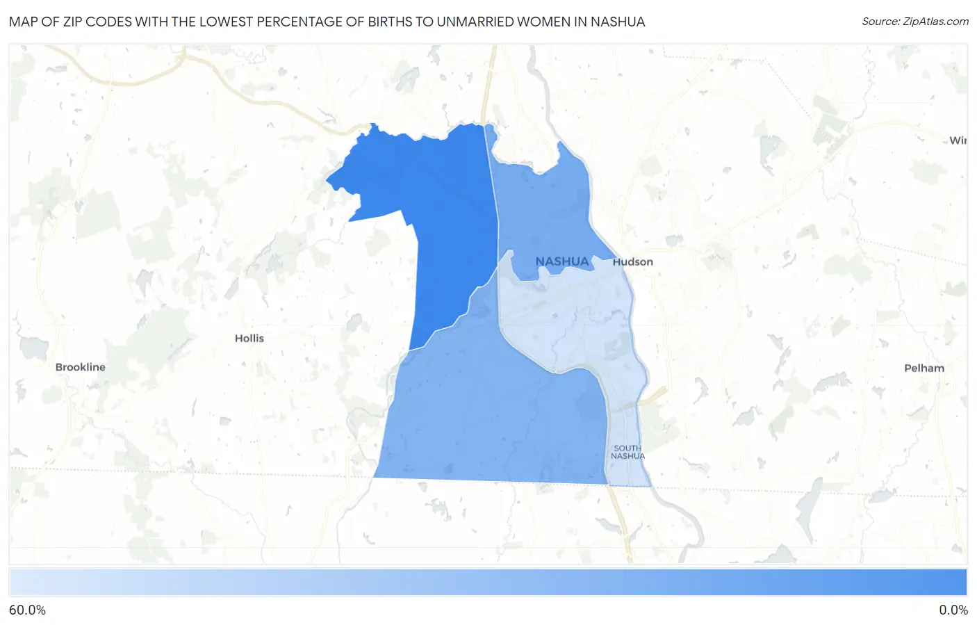 Zip Codes with the Lowest Percentage of Births to Unmarried Women in Nashua Map