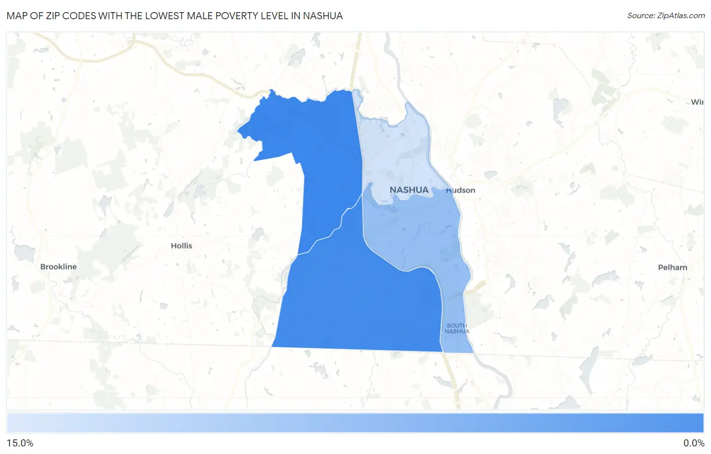 Zip Codes with the Lowest Male Poverty Level in Nashua Map