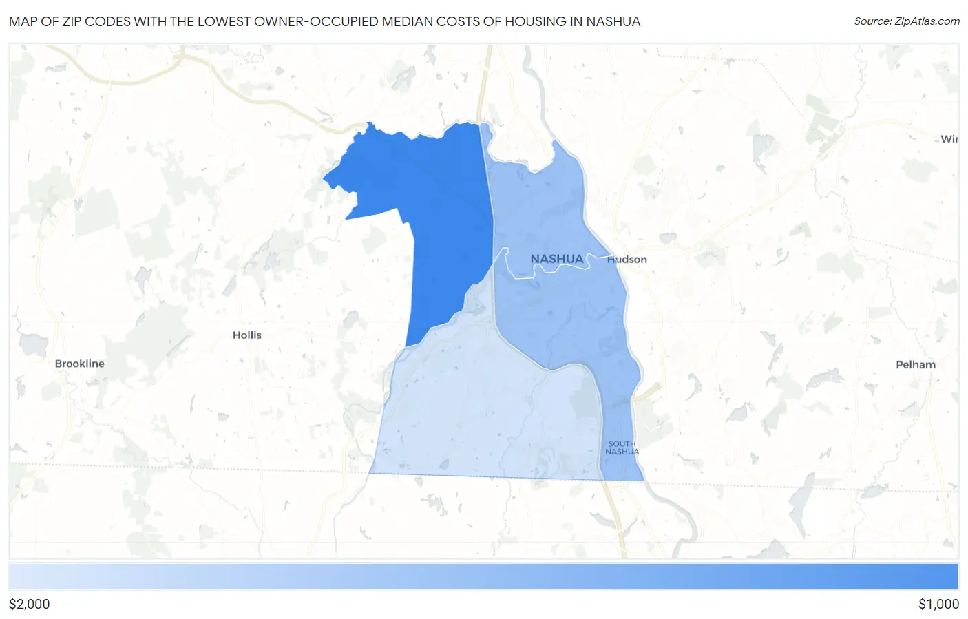 Zip Codes with the Lowest Owner-Occupied Median Costs of Housing in Nashua Map