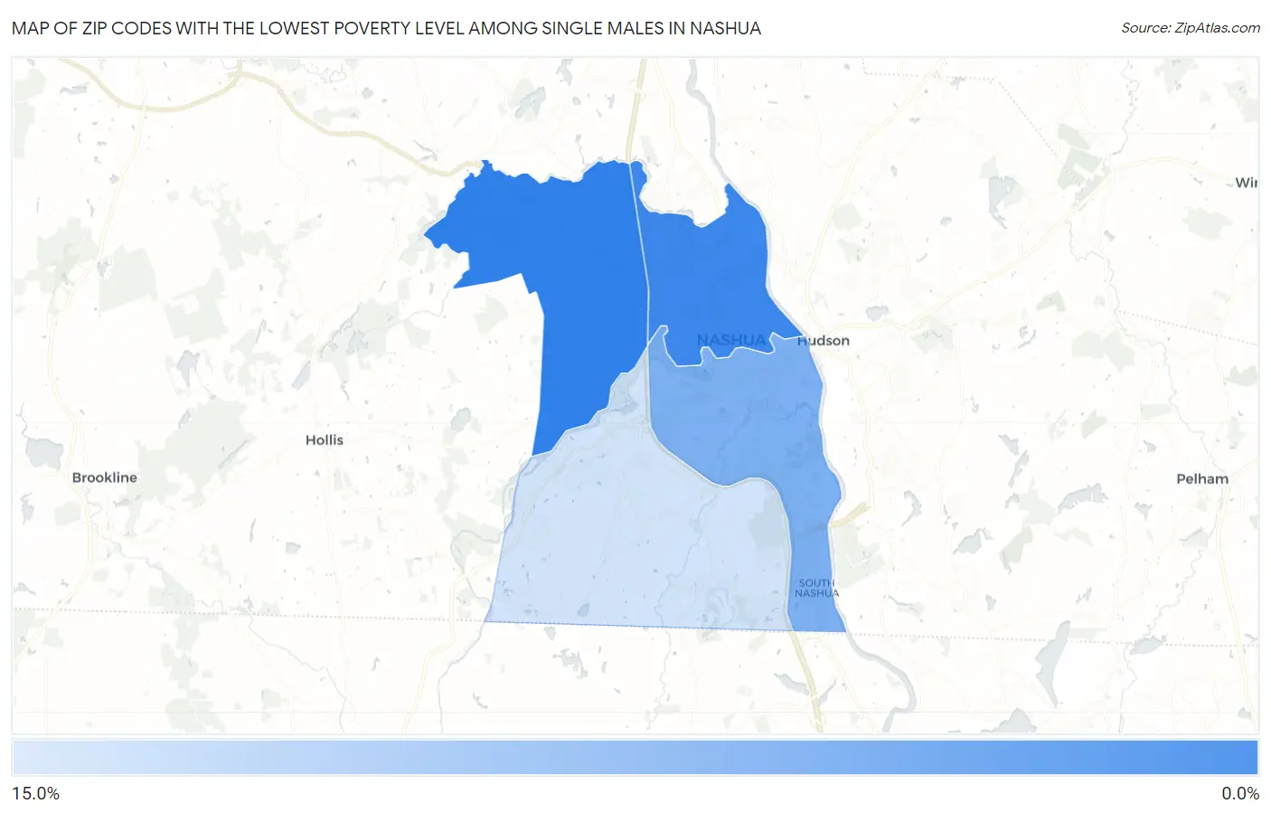 Zip Codes with the Lowest Poverty Level Among Single Males in Nashua Map