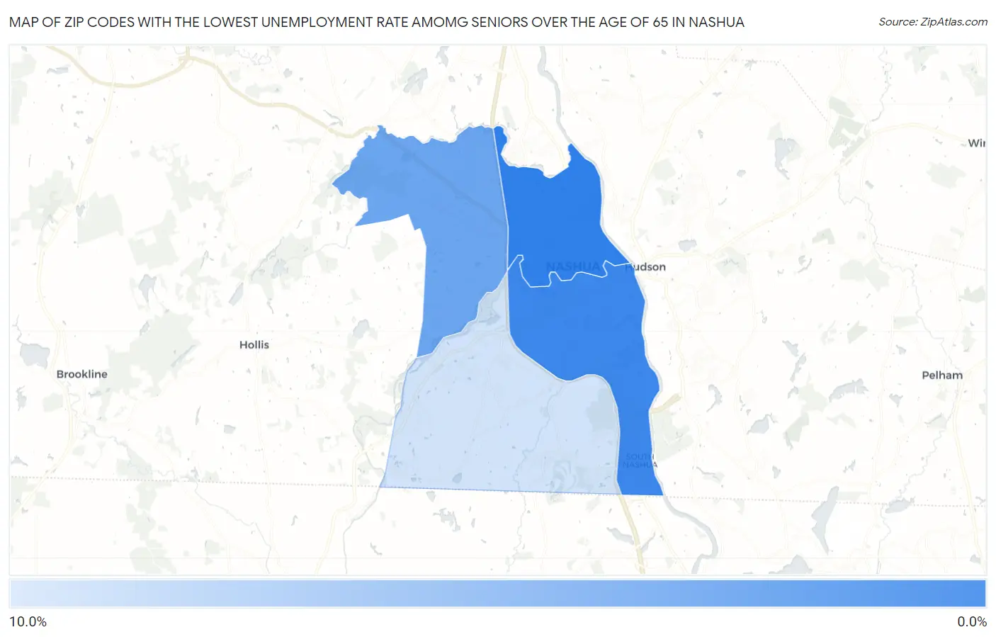 Zip Codes with the Lowest Unemployment Rate Amomg Seniors Over the Age of 65 in Nashua Map