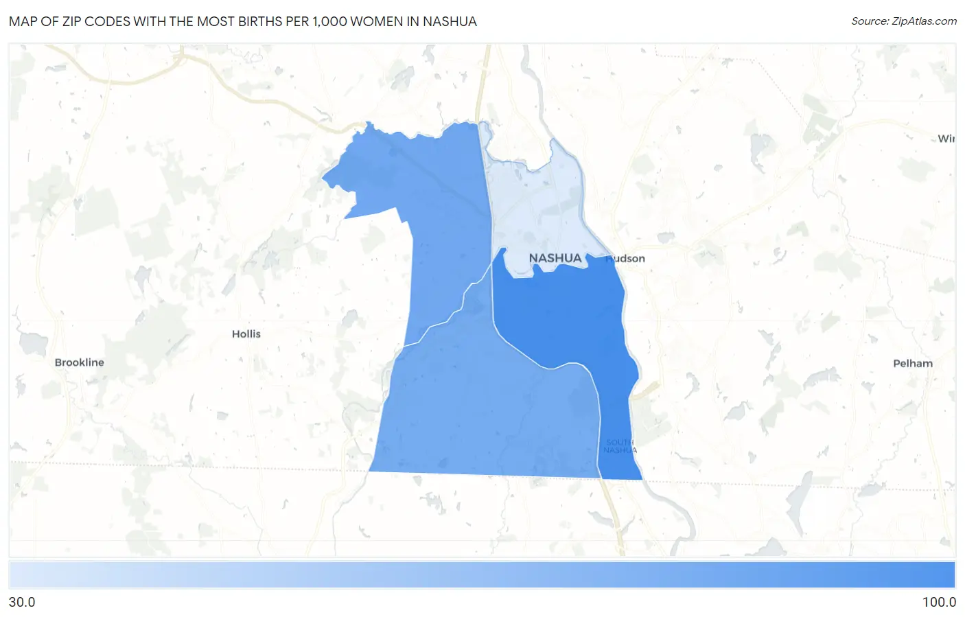 Zip Codes with the Most Births per 1,000 Women in Nashua Map