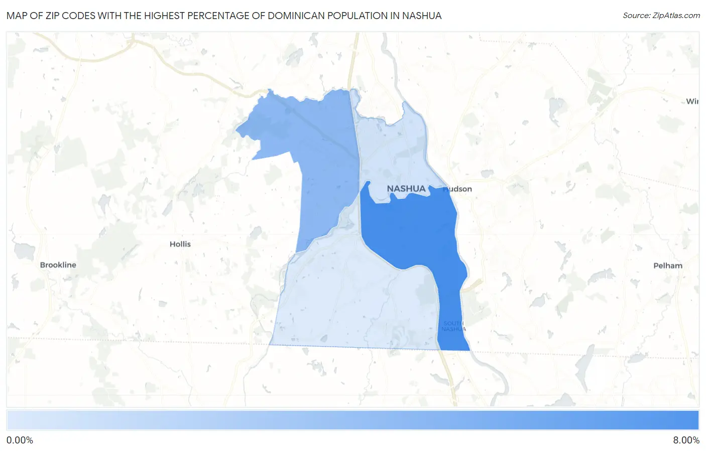 Zip Codes with the Highest Percentage of Dominican Population in Nashua Map