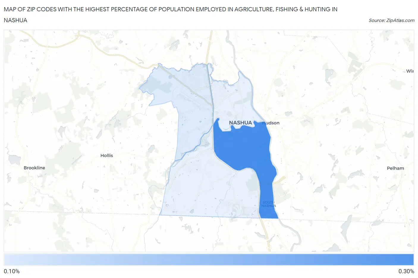 Zip Codes with the Highest Percentage of Population Employed in Agriculture, Fishing & Hunting in Nashua Map