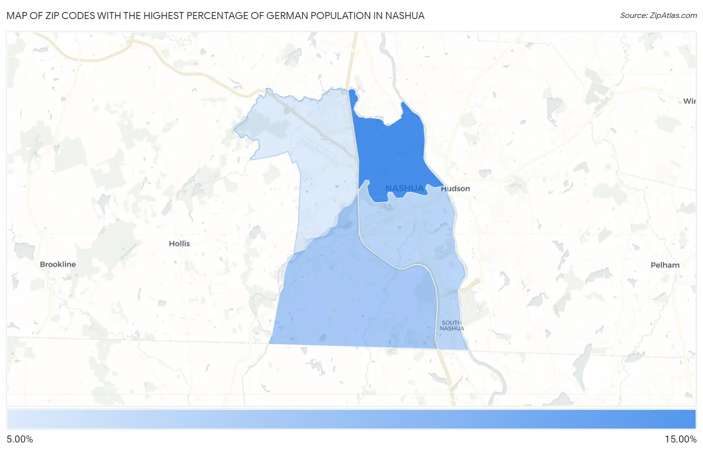 Zip Codes with the Highest Percentage of German Population in Nashua Map