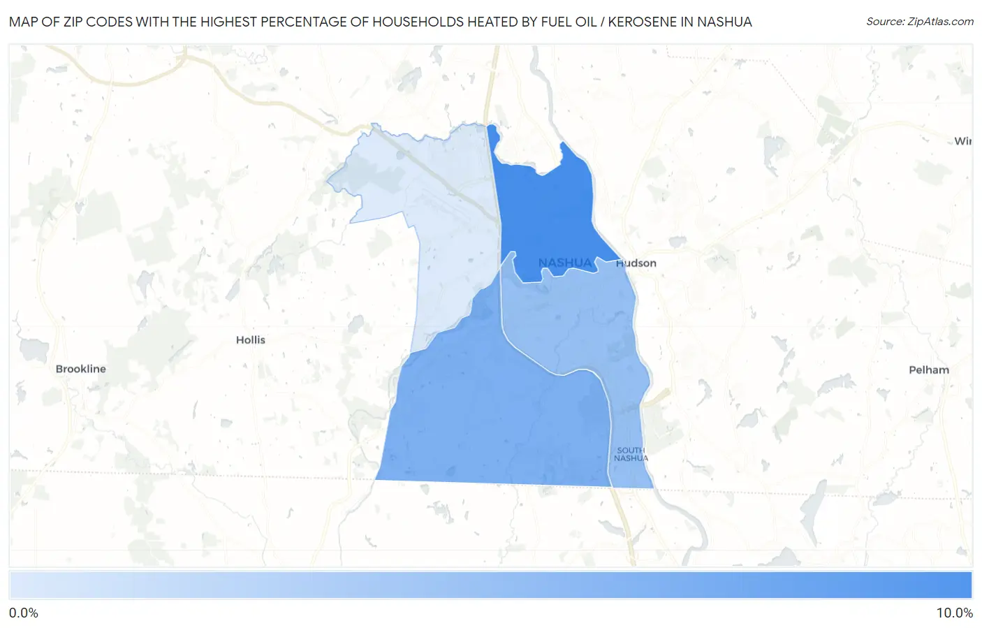 Zip Codes with the Highest Percentage of Households Heated by Fuel Oil / Kerosene in Nashua Map