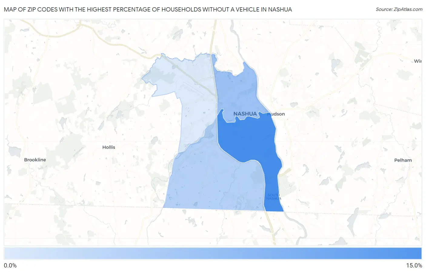 Zip Codes with the Highest Percentage of Households Without a Vehicle in Nashua Map