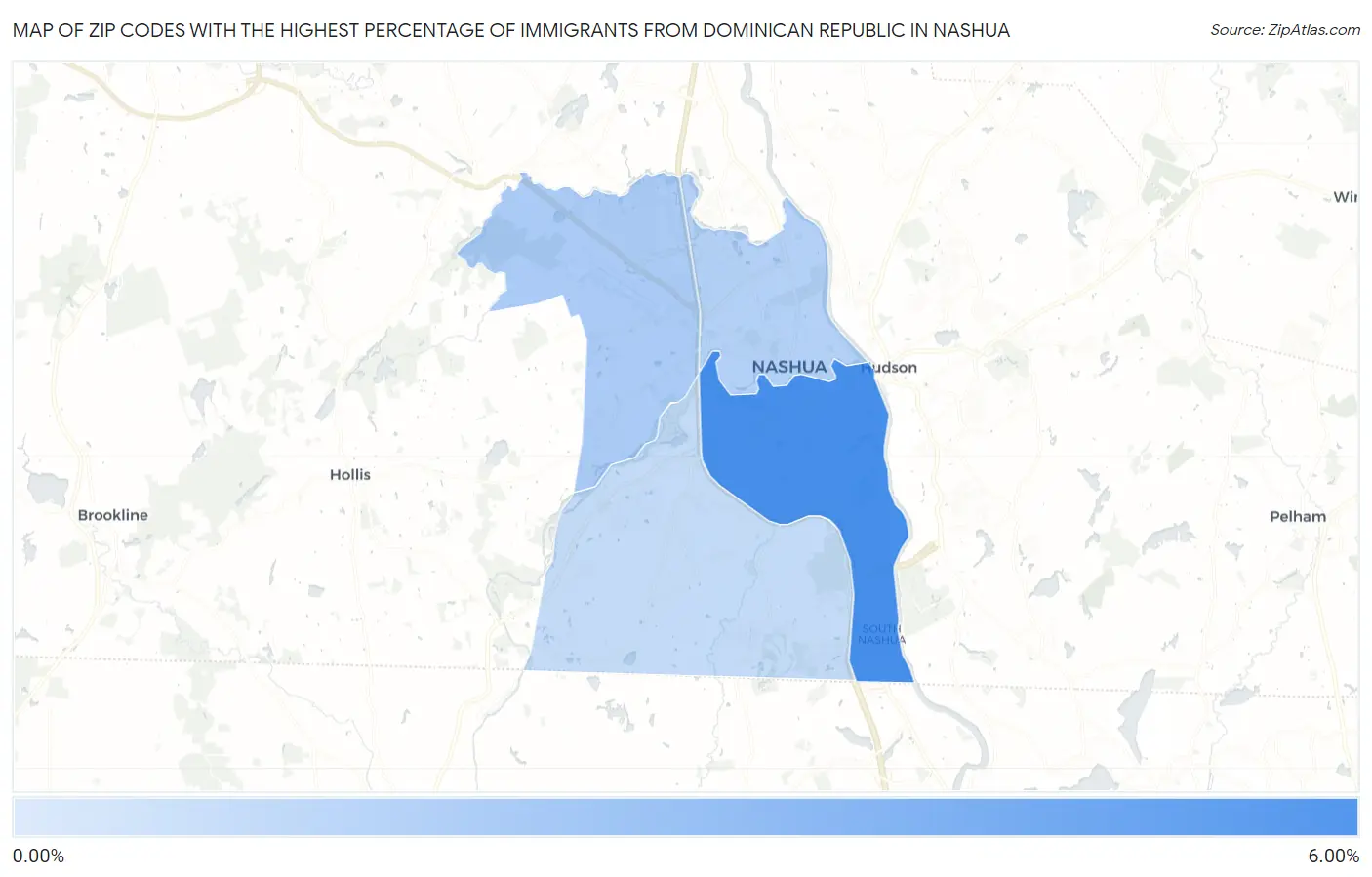 Zip Codes with the Highest Percentage of Immigrants from Dominican Republic in Nashua Map
