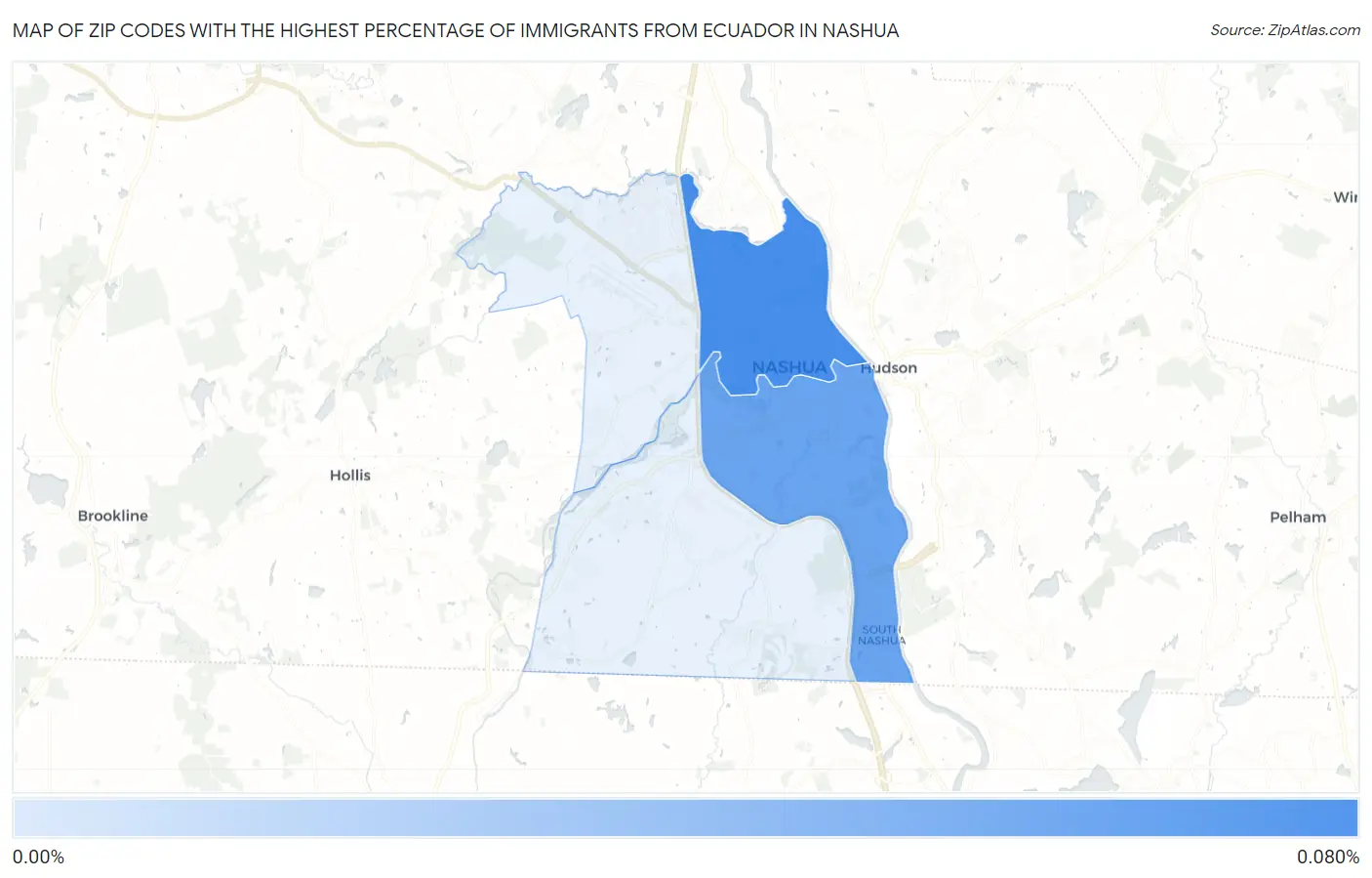 Zip Codes with the Highest Percentage of Immigrants from Ecuador in Nashua Map