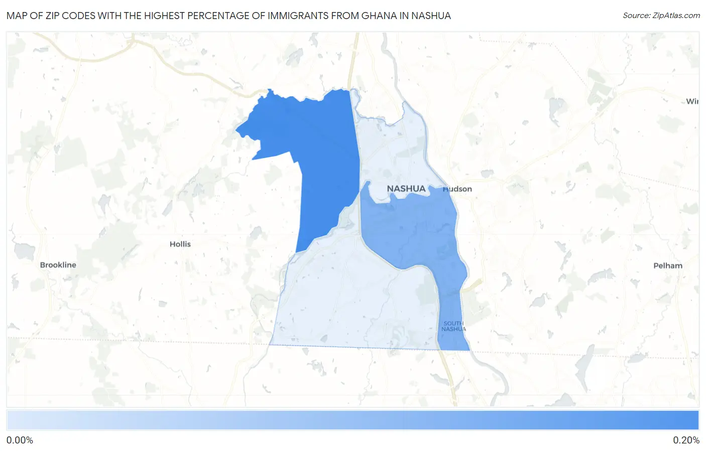 Zip Codes with the Highest Percentage of Immigrants from Ghana in Nashua Map