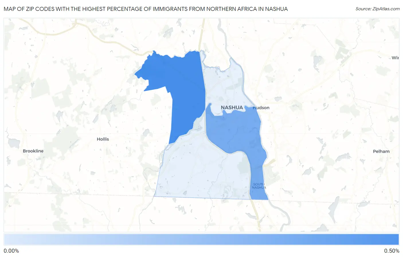 Zip Codes with the Highest Percentage of Immigrants from Northern Africa in Nashua Map