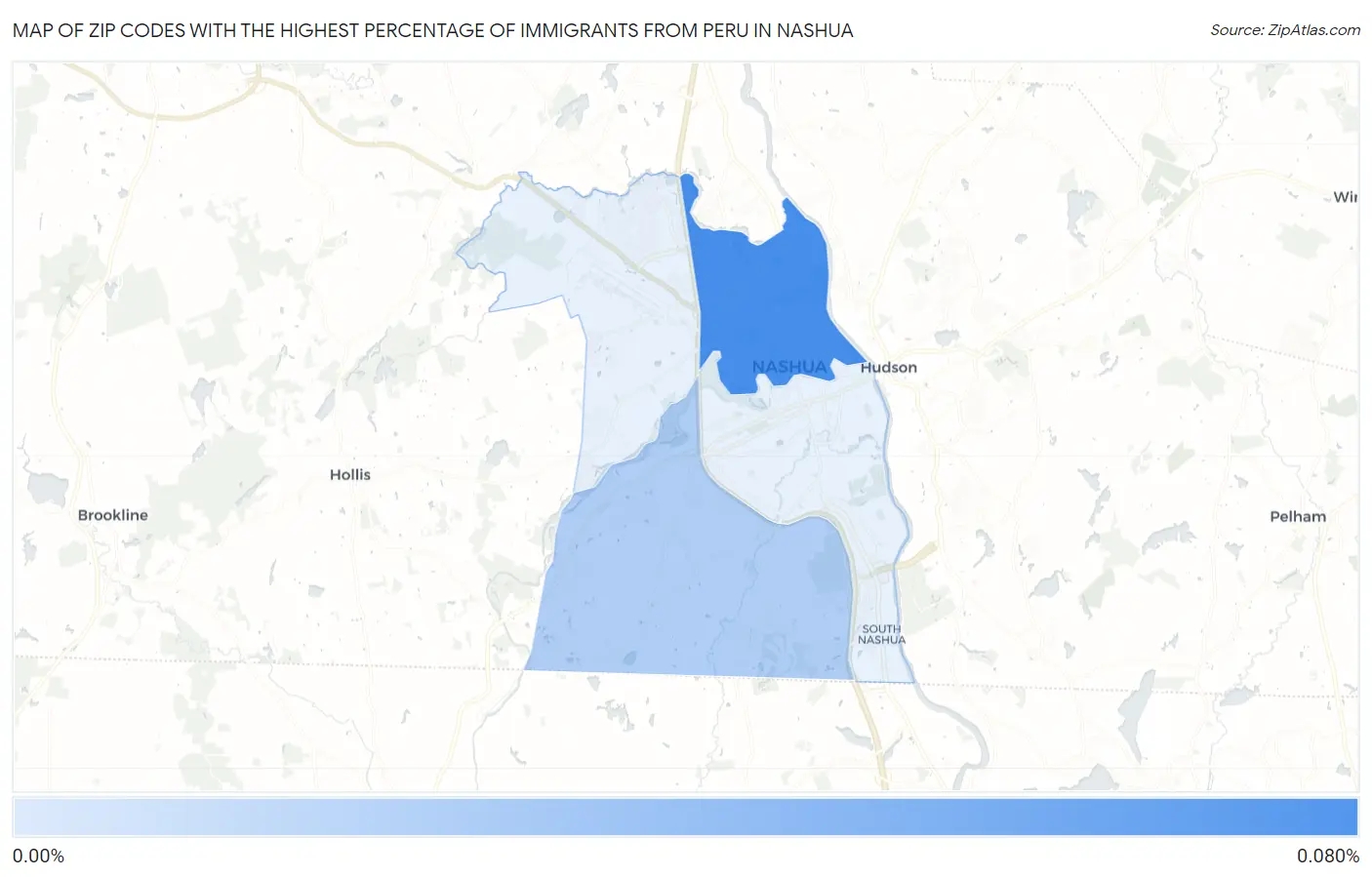 Zip Codes with the Highest Percentage of Immigrants from Peru in Nashua Map