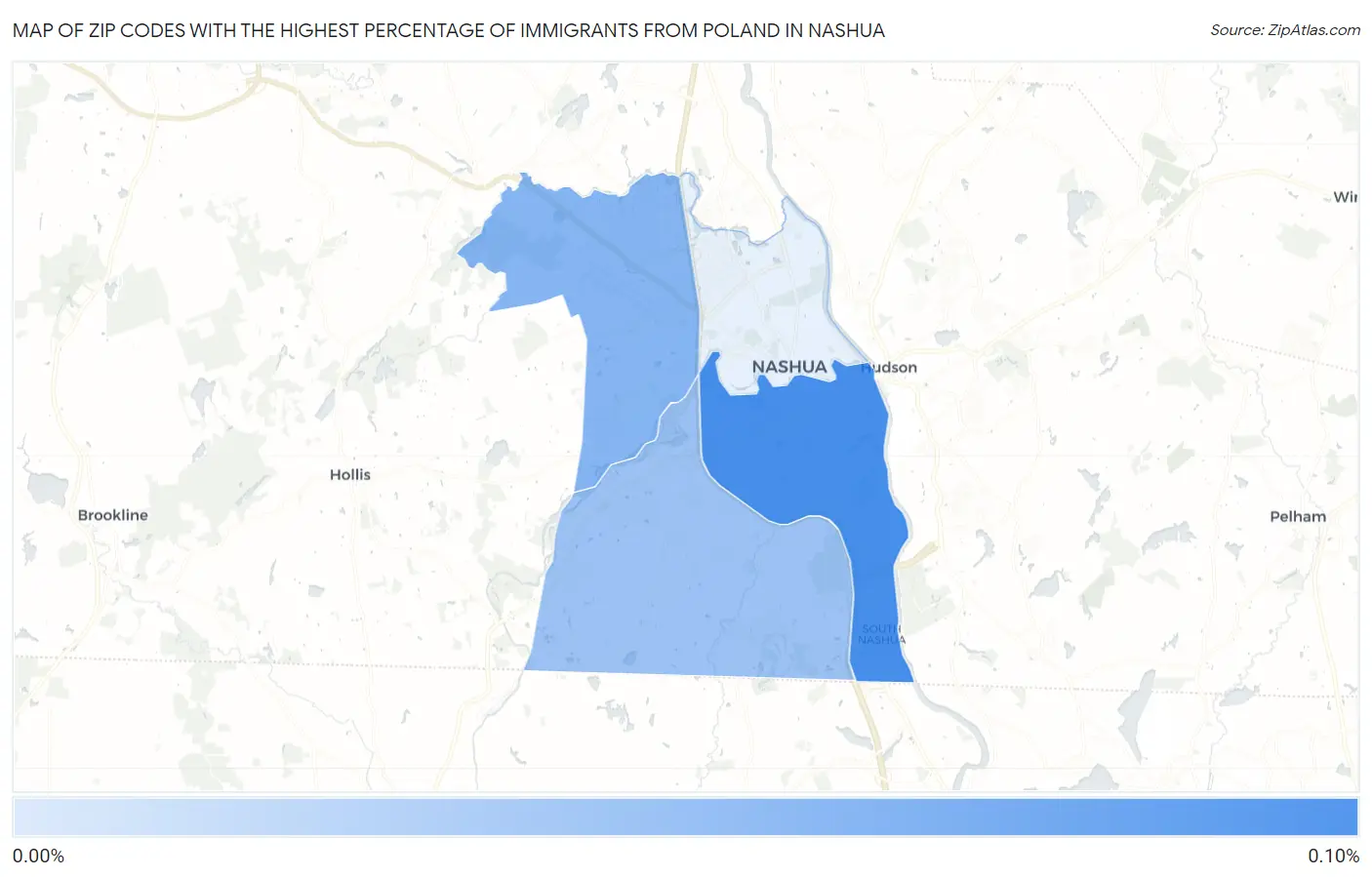 Zip Codes with the Highest Percentage of Immigrants from Poland in Nashua Map
