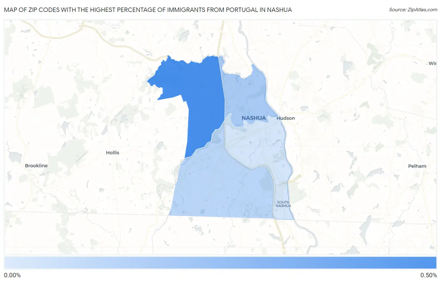 Zip Codes with the Highest Percentage of Immigrants from Portugal in Nashua Map