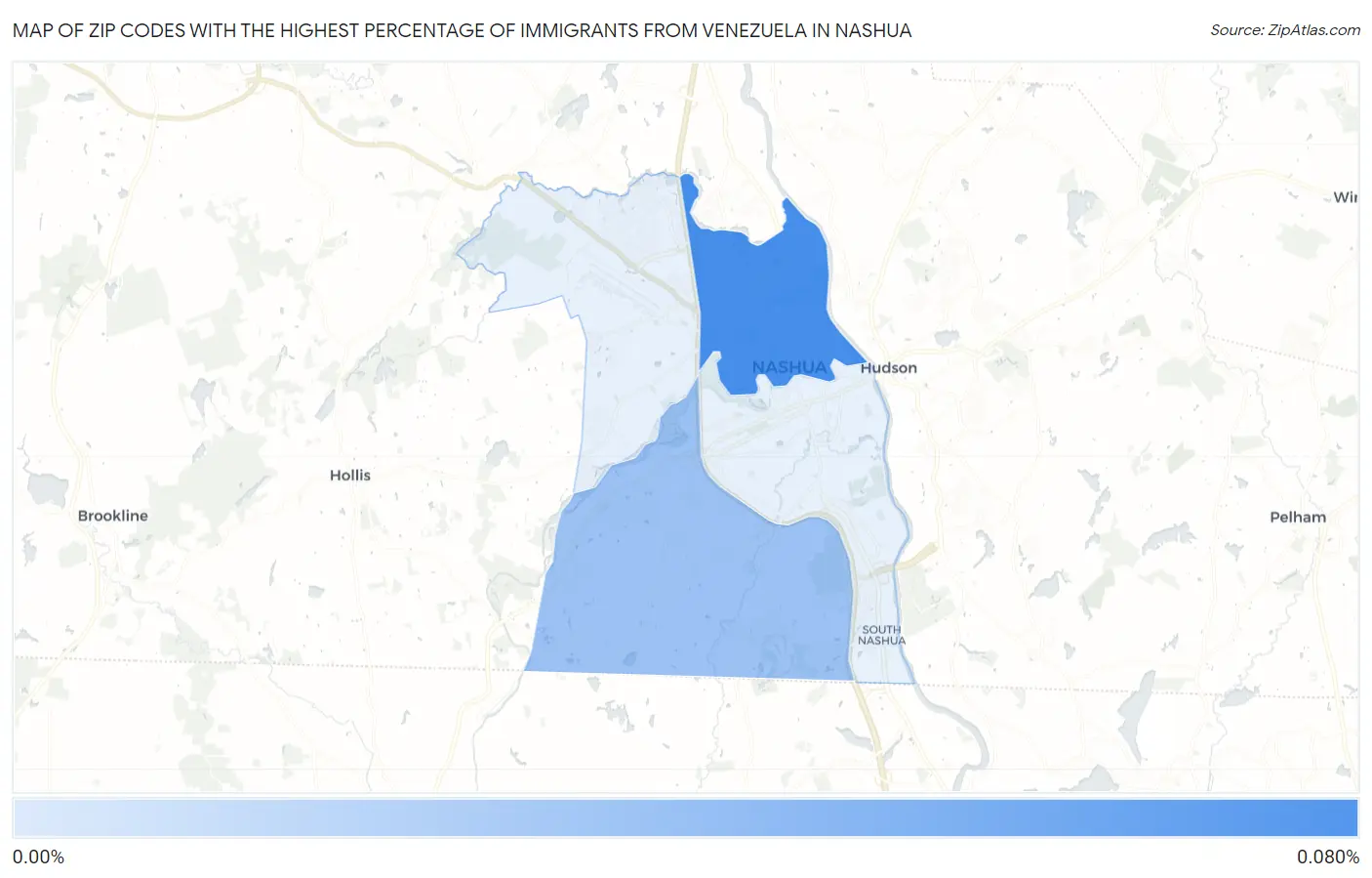 Zip Codes with the Highest Percentage of Immigrants from Venezuela in Nashua Map